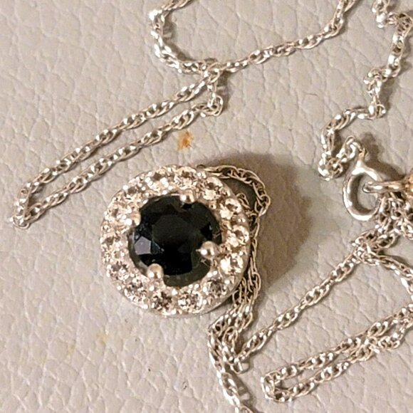 Sterling Silver Blue Sapphire & Diamond Necklace & Earrings Sept Birthstone DH1 - Picture 16 of 16